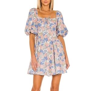 Selkie Floral Mini Dress in Pastel Blue and Pink